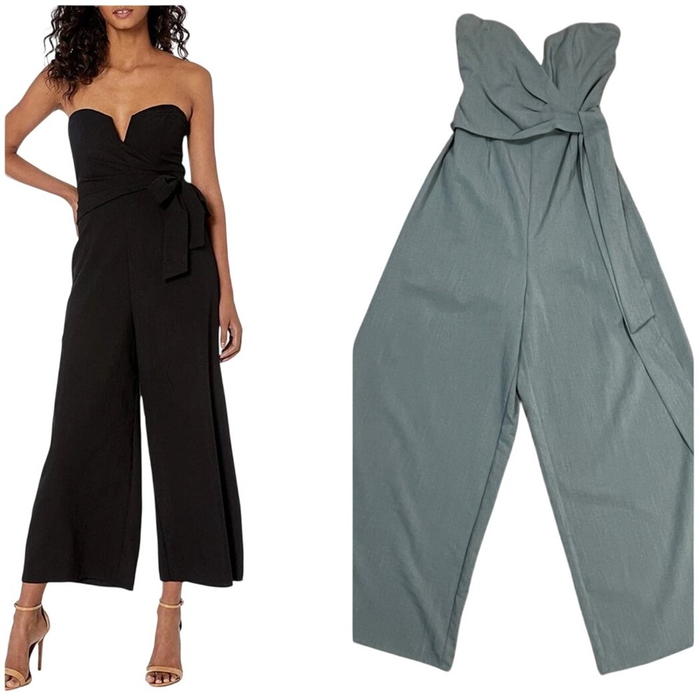 NWOT ASTR the Label Zion Sage Green Strapless Wide Leg Tie Waist Jumpsuit M Chic